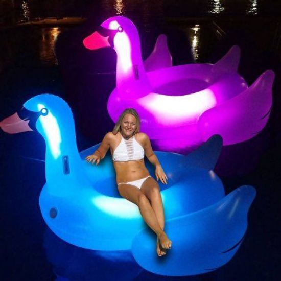 Picture of SWIMLINE ORIGINAL 90702 LED Inflatable Swan Pool Float Floatie Ride-On Lounge 