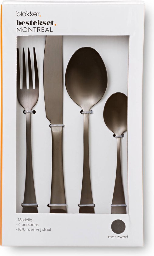Blokker Montreal Cutlery Set - 16 Piece - Stainless Steel - Matte Black