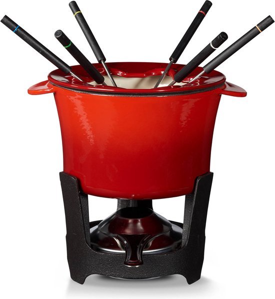 550x597 Blokker Excellent Fondue Set - Ø16 cm - 1.3 Liter - Cast Iron - Red