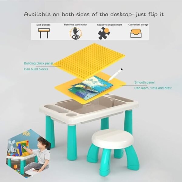 Multifunctional Construction Table 6 in 1 Activity Kids Table and Chair Set