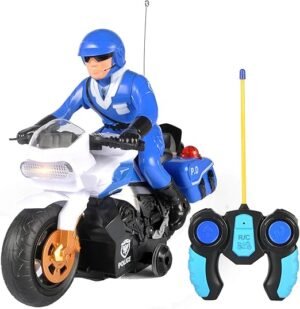 Liberty Imports RC Police Patrol Motorcycle with 360 Degree Rotation - 2CH Remote Control Cop Motor Bike for Kids, Toddlers