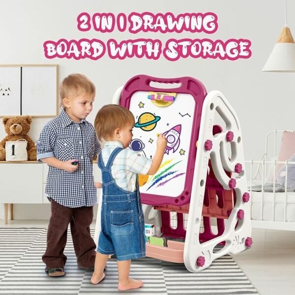 Early Learning Foldable Double Sided Magnetic Artist Doodle Table Children Drawing Board Bookshelf