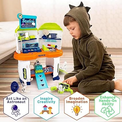81ES1JeKqrL._AC_SX425_ SGM 2 in 1 Space Station Rocket Ship Playset for Kids