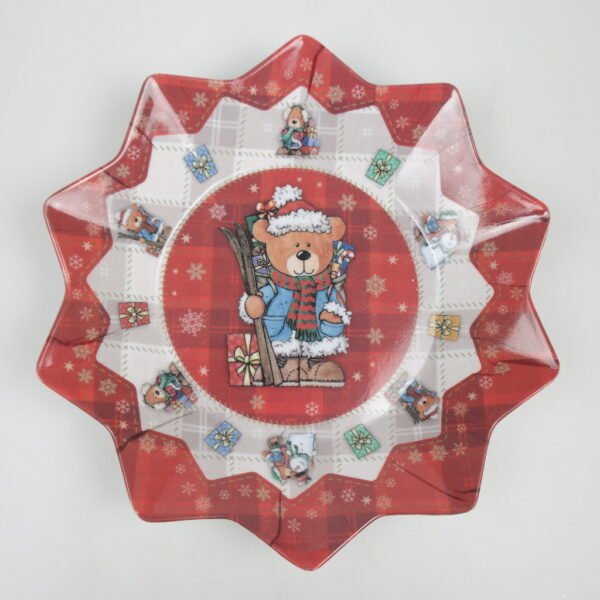 Star plate Teddy with skis - approx. 23 cm - colourful